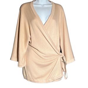 Satva Women's Flared Long Sleeve Antara Wrap Belted Cardigan in Tan Size L NWT